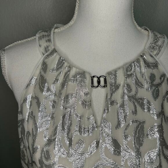 White House black market white silk and silver metallic sleeveless tank size S - Picture 2 of 8